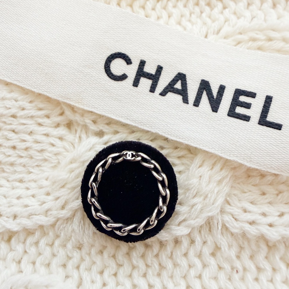 Authentic Chanel Button | Black Velvet Chain Design | 2010s | 3.4g